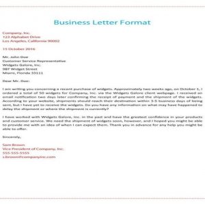 BUSINESS LETTER FORMAT EXAMPLE