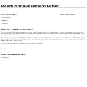 death announcement templates